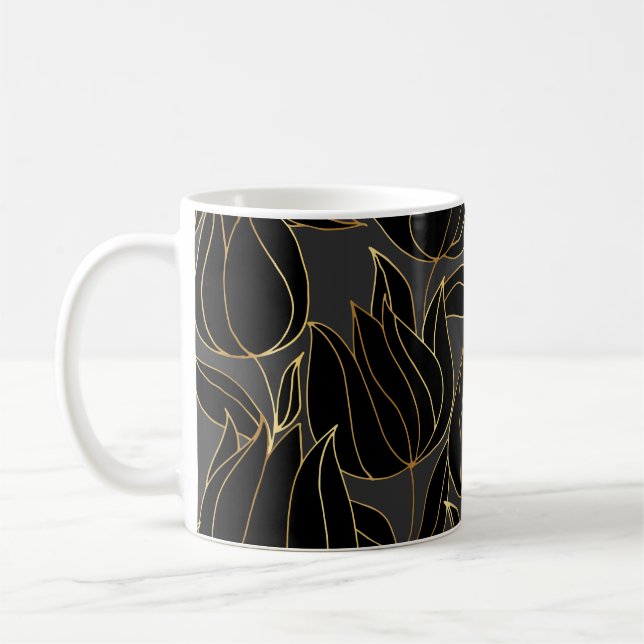 Black Guld Tulips: Blommönstret Luxury Kaffemugg (Vänster)