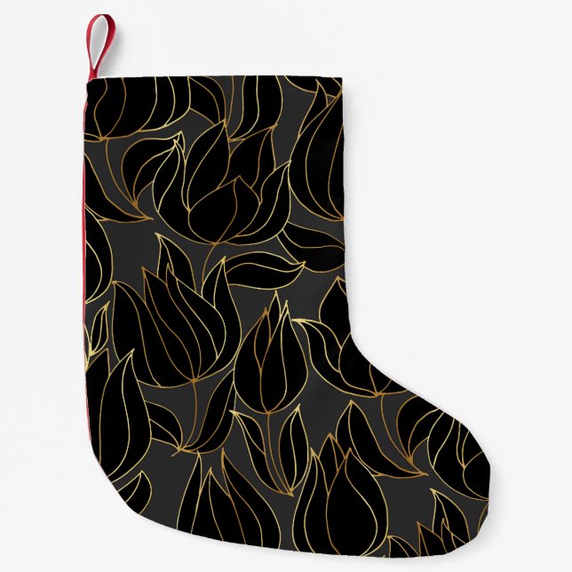 Black Guld Tulips: Blommönstret Luxury Liten Julstrumpa (Framsidan)