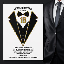 Black Guld Tuxedo 18:e Födelsedagsfesten Inbjudningar