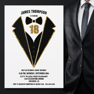Black Guld Tuxedo 18:e Födelsedagsfesten Inbjudningar
