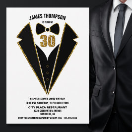 Black Guld Tuxedo 30års födelsedag Party Inbjudningar
