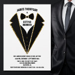 Black Guld Tuxedo Bachelor Party Inbjudningar<br><div class="desc">Fira ett liv en sista gång och inbjudan dina kompisar med den svarta och guld-tuxedo-reklamfesten.</div>