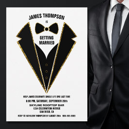 Black Guld Tuxedo Bachelor Party Inbjudningar