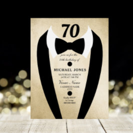 Black Guld Tuxedo Manar 70:e Födelsedagsfesten Inb Inbjudningar