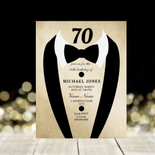 Black Guld Tuxedo Manar 70:e Födelsedagsfesten Inb Inbjudningar