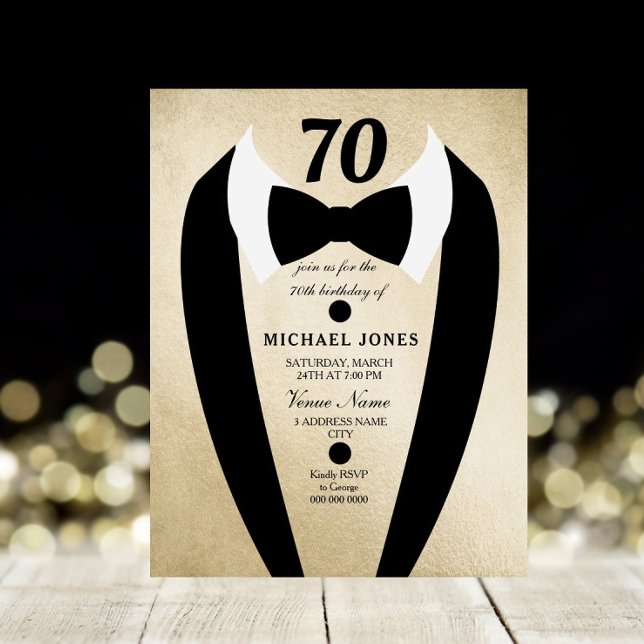 Black Guld Tuxedo Manar 70:e Födelsedagsfesten Inb Inbjudningar (Skapare uppladdad)