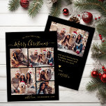 Black Guld Typography 5 Photo Collage jul Julkort<br><div class="desc">Simple Modern Elegant Calligraphy Black and Guld 5 Photo Collage God jul Script Helgdag Card. Den här sjutna, minimalistiska, viskösa 5 (5) fotokortmallen Julhälsningar ett söt-rutnätsfotokollage och säger "God jul"! Texten "God jul" hälsning är skriven i ett vackert handskript med bokstäver i guld på svart bakgrund i färg. På motsatt...</div>