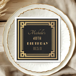 Black Guld Underbar Gatsby Art Deco Birthday Pappersservett