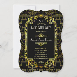 Black & Guld Underbar Gatsby Bachelorette Party Inbjudningar