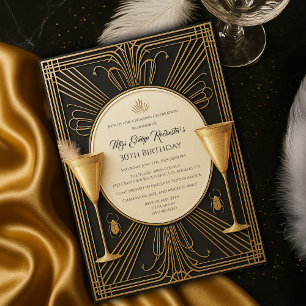 Black Guld Underbar Gatsby Milestone Birthday Inbjudningar