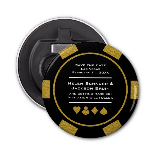 Black Guld Vegas Casino Poker Chip sparar datumet Flasköppnare (Framsidan)