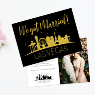 Black Guld Vegas Photo Bröllop Elopement Party Inbjudningar