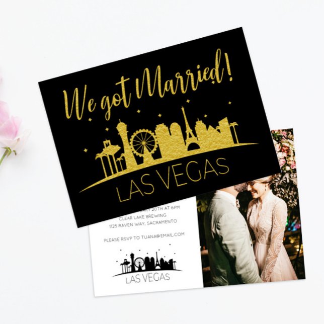 Black Guld Vegas Photo Bröllop Elopement Party Inbjudningar (Skapare uppladdad)