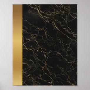 Black Guld Vein Marble Stone/Guld Gräns Art Poster