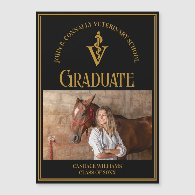 Black Guld Veterinary School Photo Student Magnet (Framsida)