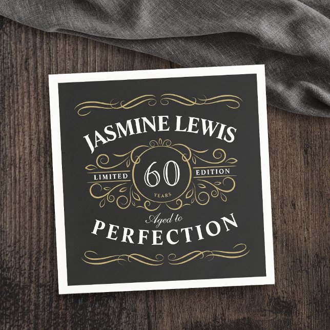 Black Guld Vintage Åldras to Perfection-födelsedag Pappersservett (Black Gold Vintage Aged To Perfection birthday Napkins)