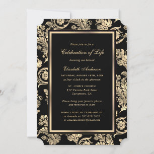 Black Guld Vintage Funeral Firande of Life Inbjudningar