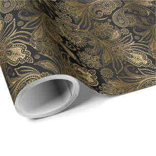 Black & Guld Vintage Indien Ham Paisley Presentpapper