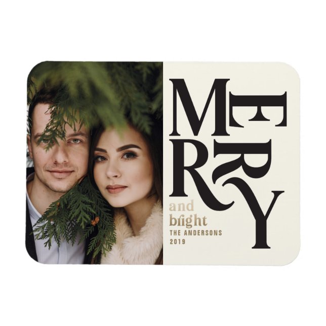 Black & guld vintage Merry chritsmas-meddelande Magnet (Horisontell)