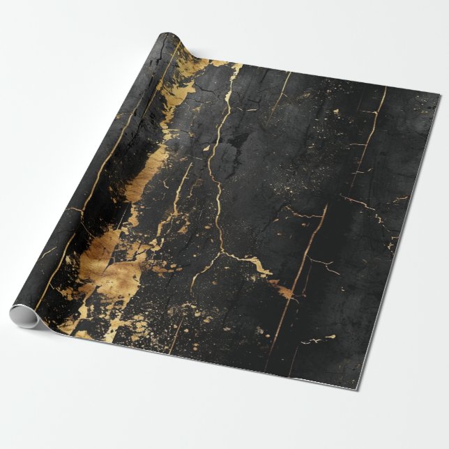 Black Guld Vintage Presentpapper (Utrullad)