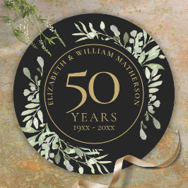 Black Guld Watercolor Greenery 50-årsdagen Runt Klistermärke