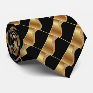 BLACK GULD WAVE GEOMETRIC ABSTRAKT TIE SLIPS