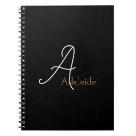 Black & Guld Whimsical Monogram Anteckningsbok