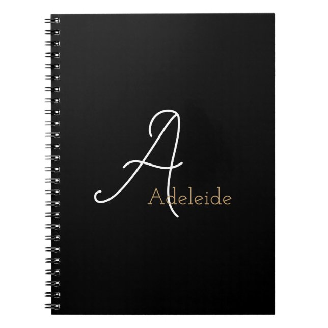 Black & Guld Whimsical Monogram Anteckningsbok (Framsidan)