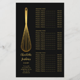 Black Guld Whisk Bakery Patisserie Service Menu Flygblad