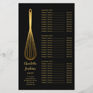 Black Guld Whisk Bakery Patisserie Service Menu Flygblad
