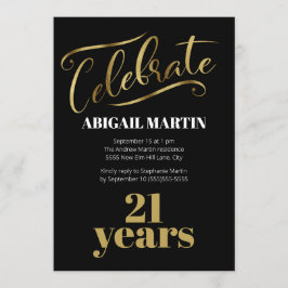 Black Guld White 21:a födelsedag Party Inbjudningar