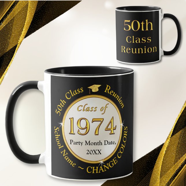 Black Guld White, 55-årig klass Reunion Souvenirs, Mugg (Class of 1974 Reunion. 50 year class reunion souvenirs. Black and Gold. 50th class reunion ideas.)