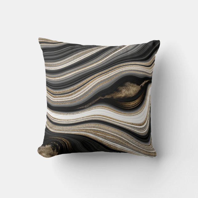 Black Guld White Agate modern Kudde (Framsida)