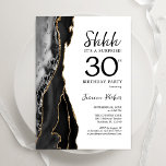 Black Guld White Agate Surprise 30års födelsedag Inbjudningar<br><div class="desc">Svarta,  vita och guld agerade en överraskningsinbjudan till 30års födelsedag. Elegantens moderna design med vattenfärgad bakgrund,  faux glitter guld och typsnitt för färgskript. Trendig inbjudan-kortets perfekt för en snyggt kvinnor i firande. Skrivna Zazzle-inbjudningar eller digital utskrivbar mall för omedelbar nedladdning.</div>