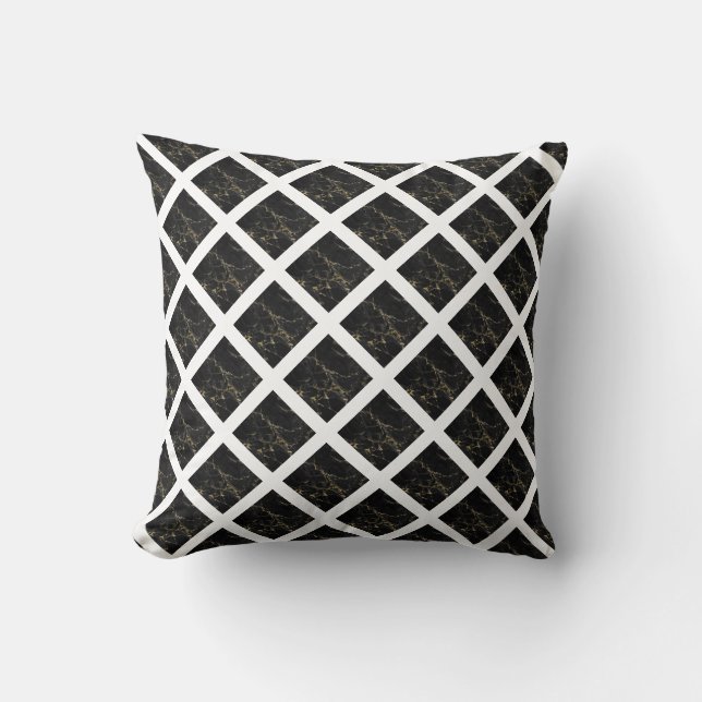 BLACK GULD WHITE HAMPTONS GRID MARBLE CUSHION KUDDE (Framsida)