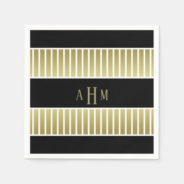 Black Guld White Monogram Rand Pappersservett (Framsidan)
