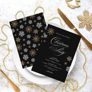 Black Guld White Snowflake Office jul Party Inbjudningar