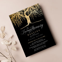 Black & Guld Willow Träd Loving Memory Funeral Inbjudningar