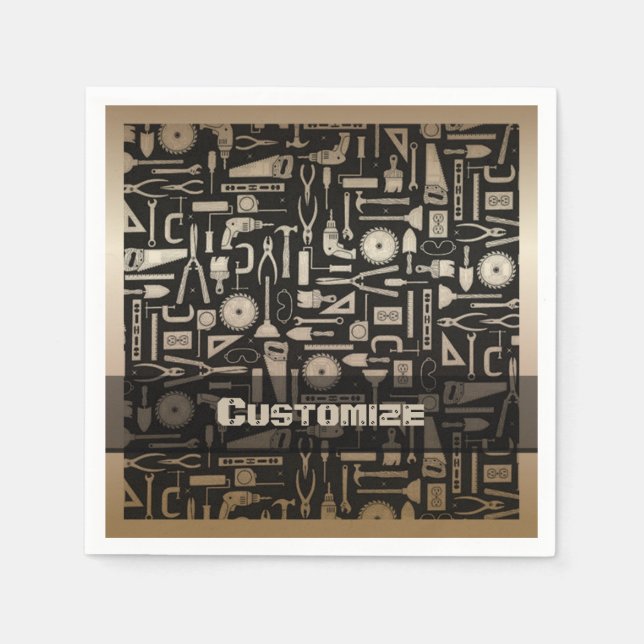 Black & Guld Workshop Verktyg Napkins Pappersservett (Framsidan)