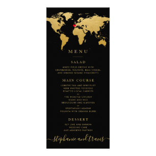 Black Guld World Map med tillvalsmeny Heart Reklamkort