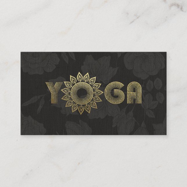 Black Guld Yoga Mediation Mandala Blommigt Linen Visitkort (Framsida)