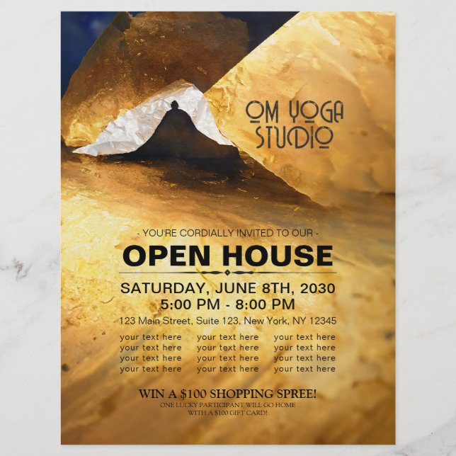 Black Guld Yoga Meditation Instructor Reiki Master Reklamblad (Framsidan)