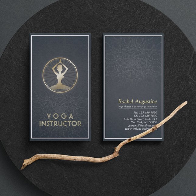 Black Guld Yoga Meditation Pose ZEN Symbol Mandala Visitkort (Skapare uppladdad)