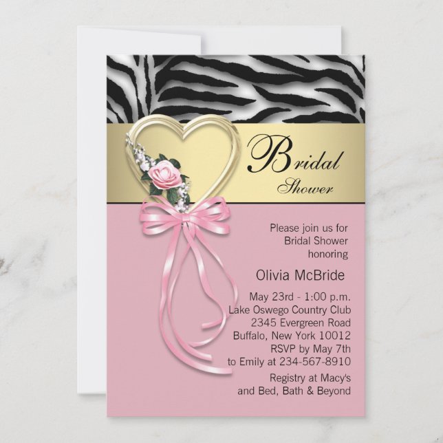 Black Guld Zebra Rosa Zebra Möhippa  Zebra Inbjudningar (Framsida)