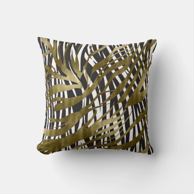 Black & Guld Zebra tryck Safari Chic Glamor Kudde (Framsida)