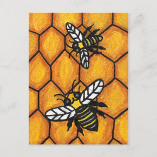Black Gult Bees White Vingar på Golden Honeycomb Vykort