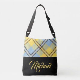 Black Gult Blue Play Tartan Personlig Namn Axelväska