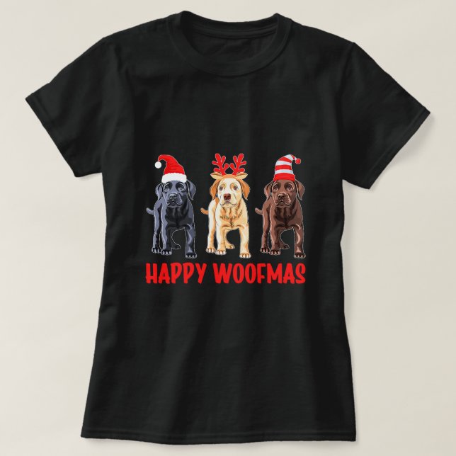 Black Gult Chocolate Lab jul Labrador Happ T Shirt (Design framsida)
