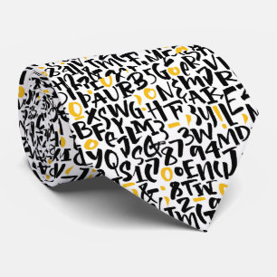 Black & Gult Graffiti-Inspired Alphabet Necktie Slips
