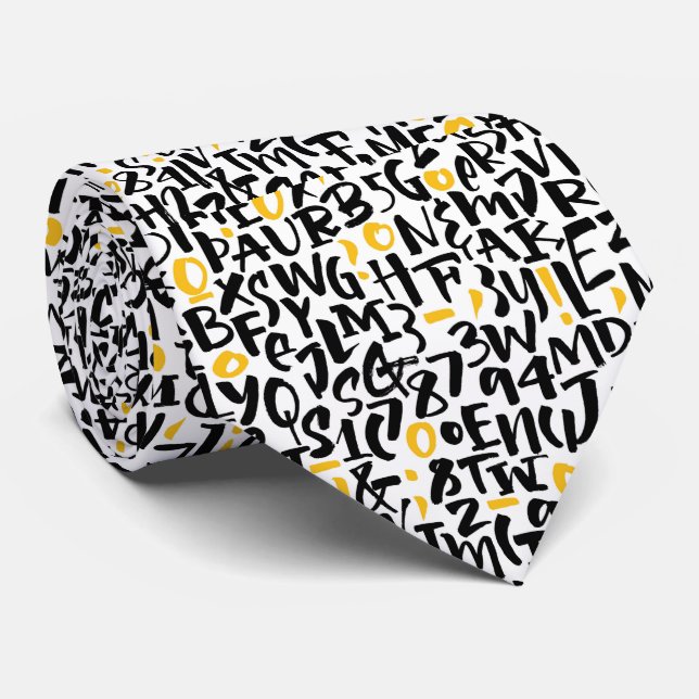 Black & Gult Graffiti-Inspired Alphabet Necktie Slips (Rullad)